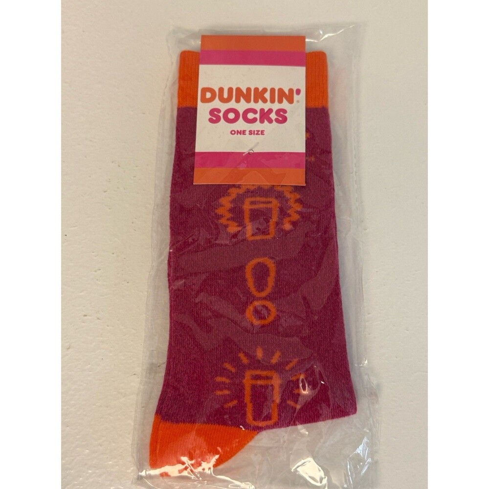 Dunkin' Donuts Socks Magenta Pink Orange Coffee Cup Donut One Size Brand New